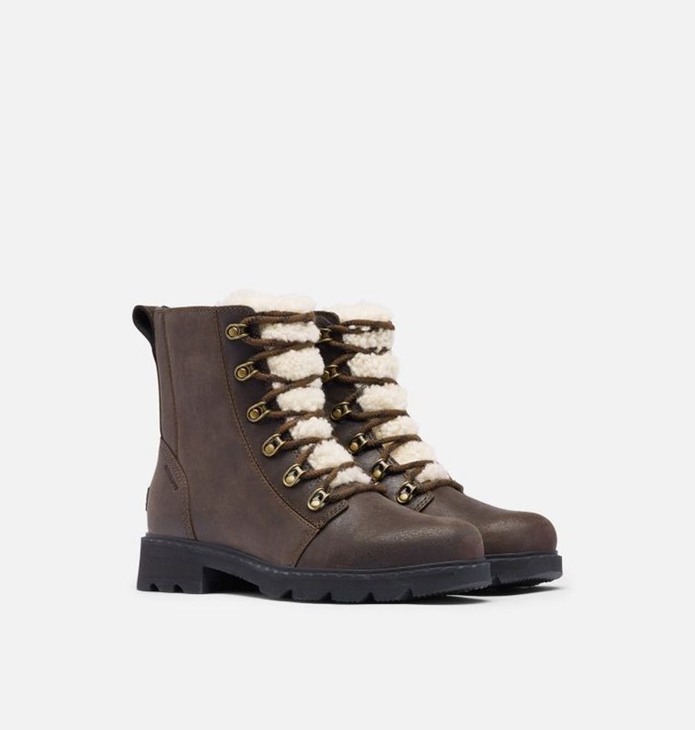 Sorel Dam Gummistövlar Svarta Brun - Lennox™ Lace Cozy Mid - CYL-536012